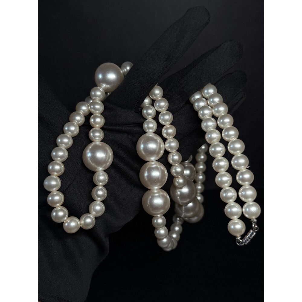 Vintage Faux Cream Pearl Necklace Huge Accents 42"